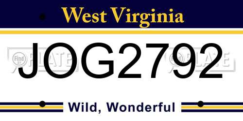 JOG2792 West Virginia License Plate