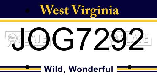 JOG7292 West Virginia License Plate