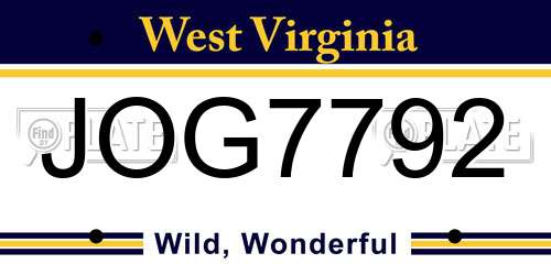 JOG7792 West Virginia License Plate