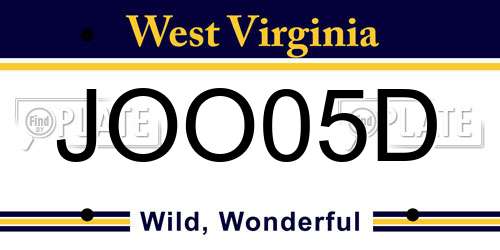 JOO05D West Virginia License Plate