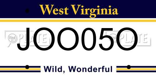 JOO05O West Virginia License Plate