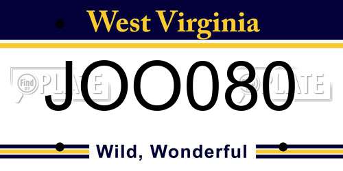 JOO080 West Virginia License Plate