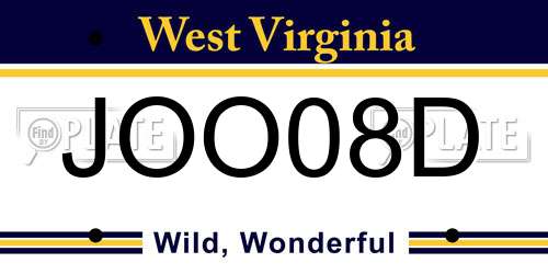 JOO08D West Virginia License Plate