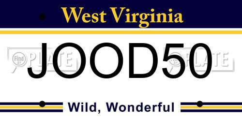 JOOD50 West Virginia License Plate