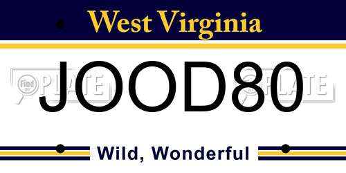 JOOD80 West Virginia License Plate