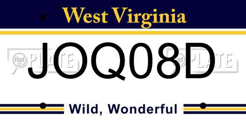 JOQ08D West Virginia License Plate