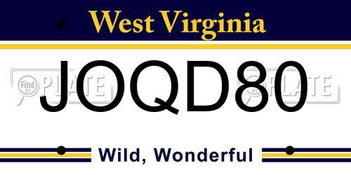 JOQD80 West Virginia License Plate