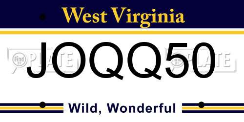 JOQQ50 West Virginia License Plate