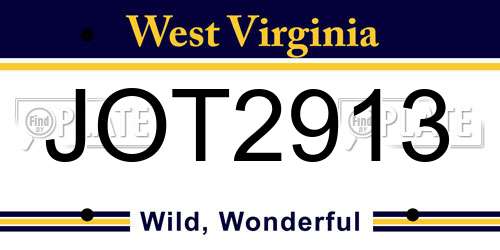 JOT2913 West Virginia License Plate