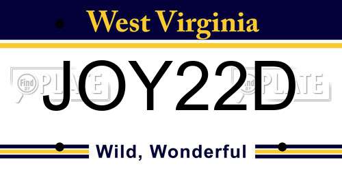 JOY22D West Virginia License Plate