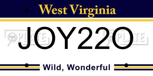 JOY22O West Virginia License Plate