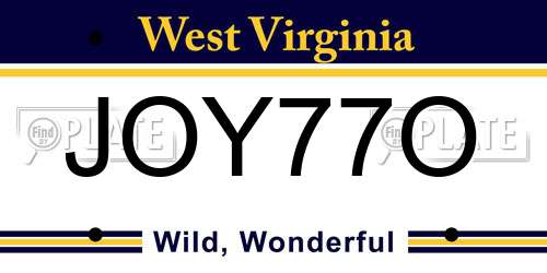JOY77O West Virginia License Plate
