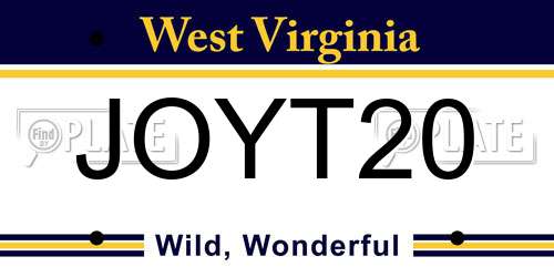 JOYT20 West Virginia License Plate