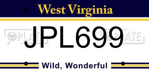 JPL699 West Virginia License Plate