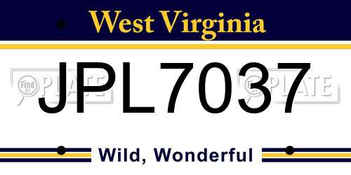 JPL7037 West Virginia License Plate