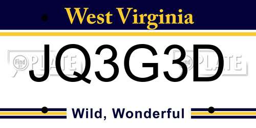 JQ3G3D West Virginia License Plate