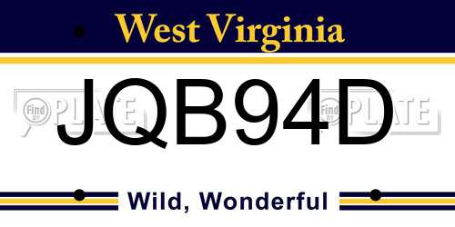 JQB94D West Virginia License Plate