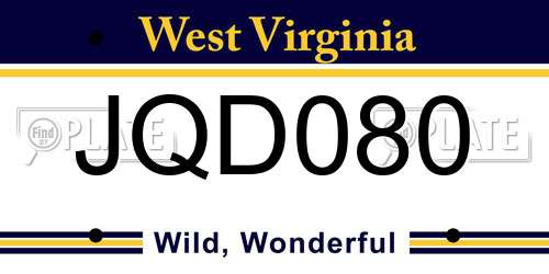 JQD080 West Virginia License Plate