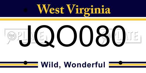 JQO080 West Virginia License Plate