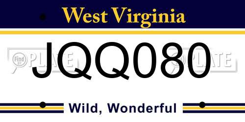 JQQ080 West Virginia License Plate