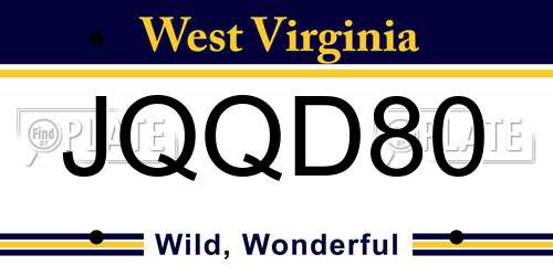 JQQD80 West Virginia License Plate