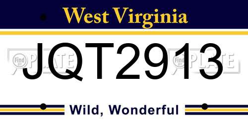 JQT2913 West Virginia License Plate
