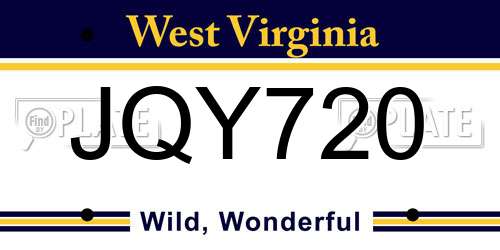 JQY720 West Virginia License Plate