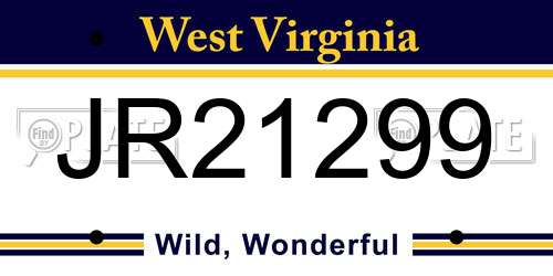 JR21299 West Virginia License Plate