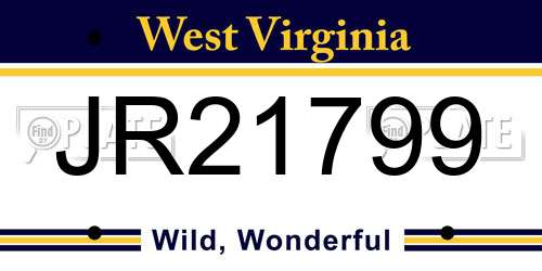 JR21799 West Virginia License Plate