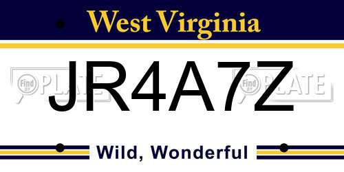 JR4A7Z West Virginia License Plate