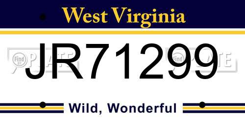 JR71299 West Virginia License Plate