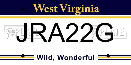 JRA22G West Virginia License Plate