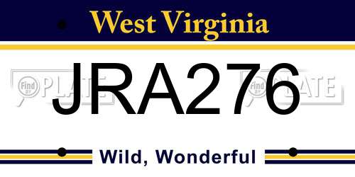 JRA276 West Virginia License Plate