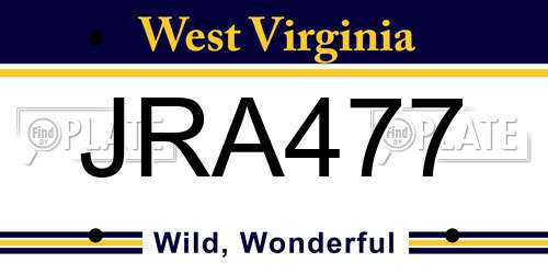 JRA477 West Virginia License Plate