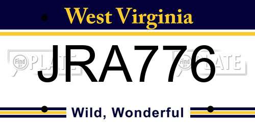 JRA776 West Virginia License Plate