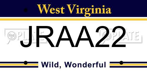 JRAA22 West Virginia License Plate