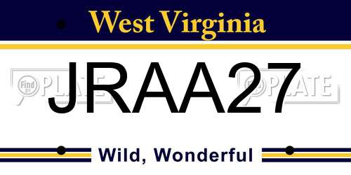 JRAA27 West Virginia License Plate
