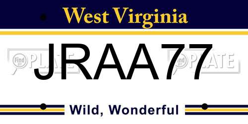 JRAA77 West Virginia License Plate