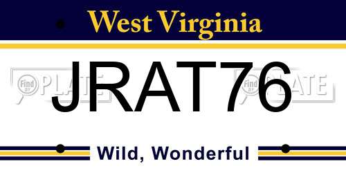 JRAT76 West Virginia License Plate