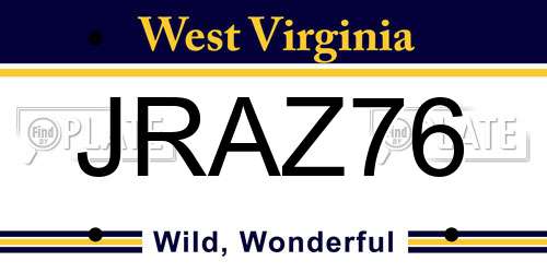 JRAZ76 West Virginia License Plate