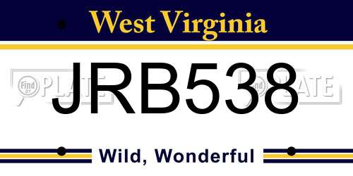 JRB538 West Virginia License Plate