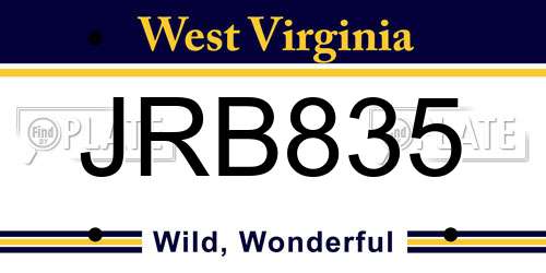 JRB835 West Virginia License Plate