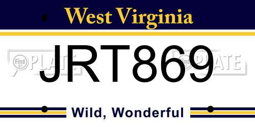 JRT869 West Virginia License Plate