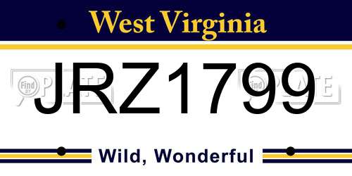 JRZ1799 West Virginia License Plate