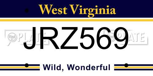 JRZ569 West Virginia License Plate