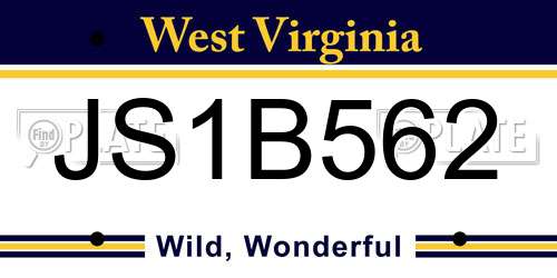 JS1B562 West Virginia License Plate