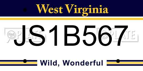 JS1B567 West Virginia License Plate