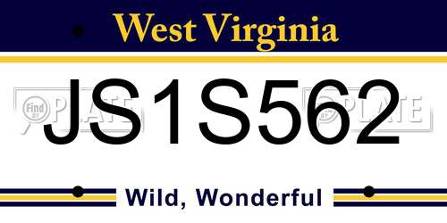 JS1S562 West Virginia License Plate