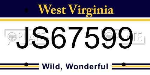 JS67599 West Virginia License Plate