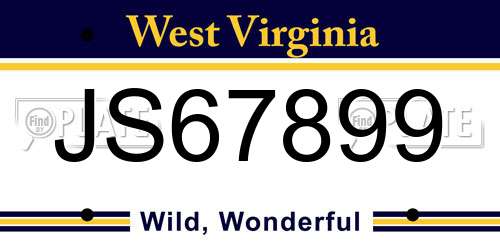 JS67899 West Virginia License Plate